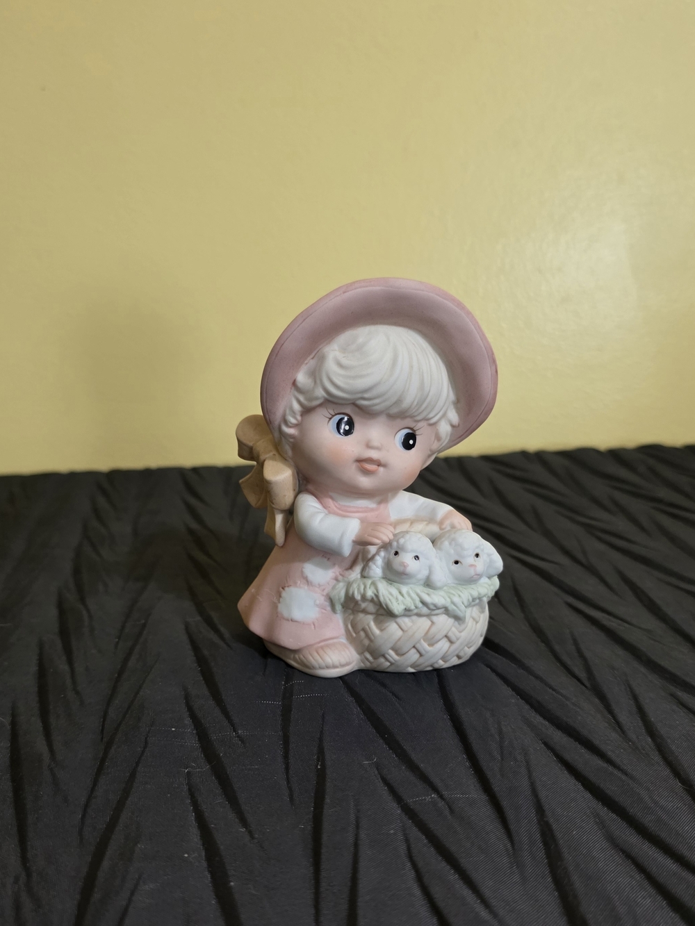 Homco Pink and Cream Girl Figurine with Basket of Lambs